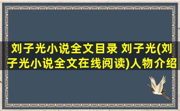 刘子光小说全文目录 刘子光(刘子光小说全文在线阅读)人物介绍